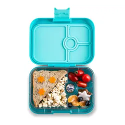 Średni płaski lunchbox do szkoły Yumbox Panino - misty aqua/rainbow tray