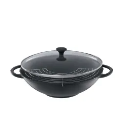 KUCHENPROFI Provence Fuego 36 cm czarny - patelnia / wok żeliwny z pokrywką i rusztem