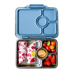 Lunchbox 4-komorowy Yumbox Pret ze stalową tacą - Paris blue glitter