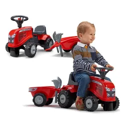Falk Traktorek Baby Massey Ferguson Czerwony Z Przyczepką + Akc. Od 1-3 Lat