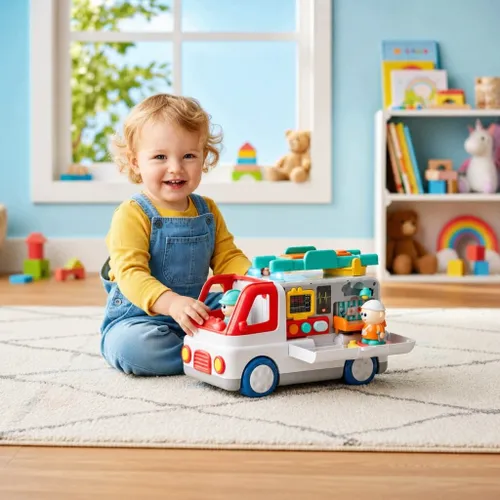 Interaktywna Edukacyjna Karetka Ambulans Światło Dźwięk Figurki 15 Melodii