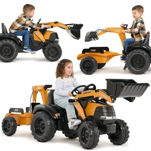 Falk Traktor Na Pedały Case Ce Z Koparką Ładowarką I Przyczepą 3-7 Lat