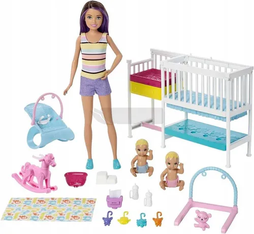 LALKA BARBIE SKIPPER OPIEKUNKA zestaw z 2 bobasami, łóżeczkiem + akcesoria GFL38
