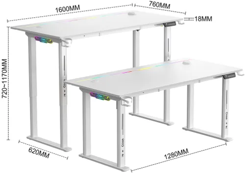 Biurko gamingowe COBRA Electra S CRF1622ELWHRGB Biały