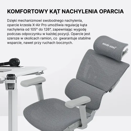 Fotel Anda Seat X-Air Pro XL Gamingowy do 120kg Tkanina Szary