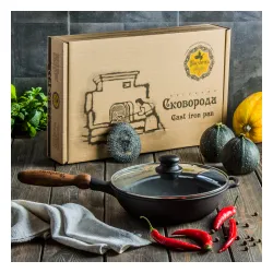 Patelnia żeliwna z pokrywką i odpinaną rączką MAYSTERNYA WOOD 24 cm