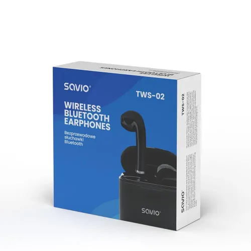 Słuchawki bezprzewodowe Savio TWS-02 Dokanałowe Bluetooth 5.0 Czarny