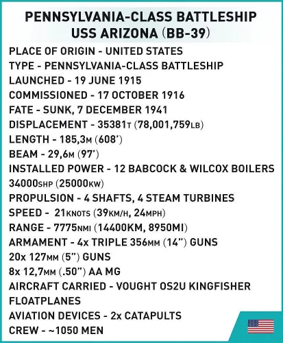 Cobi Klocki Klocki USS Arizona BB-39 2046 klocków