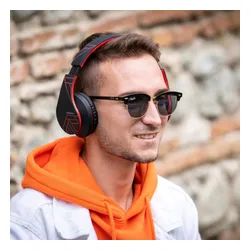 Słuchawki PowerLocus P2 bezprzewodowe Bluetooth/microSD/radio FM czarno-czerwone