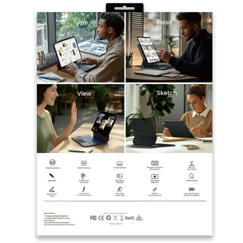 Etui na iPad Air 13 cali TYPECASE Edge+ Jasnofioletowy Klawiatura