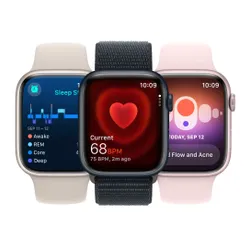 Apple Watch 9 GPS + Cellular 45mm koperta ze stali nierdzewnej (złoty) + pasek sportowy M/L (popielaty brąz)