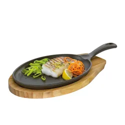 KUCHENPROFI Iron 39 cm czarna - patelnia żeliwna z deską do serwowania