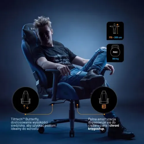 Fotel Diablo Chairs X-One 2.0 Kingl Night Blue Gamingowy do 160kg Tkanina Czarno-Niebieski