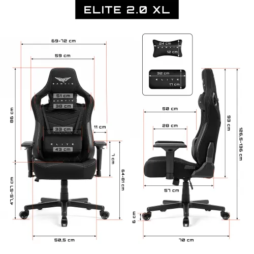 Fotel GAMVIS Elite 2.0 XL Basic Czarny (białe elementy)