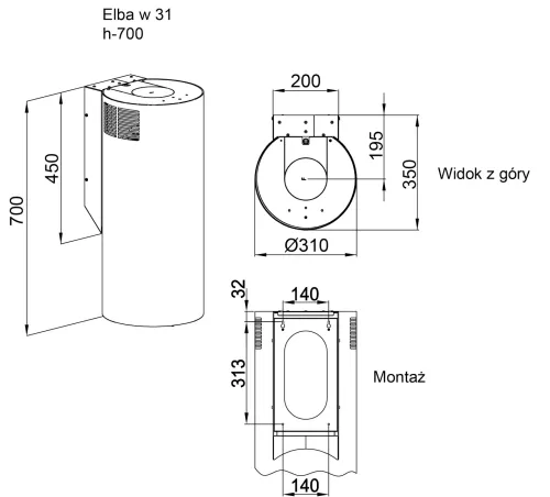 Okap Maan Elba 3D WPB 731 S Czarny