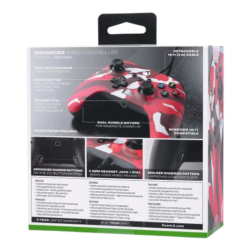 Pad PowerA Enhanced Red Camo do Xbox Series X/S, Xbox One, PC Przewodowy