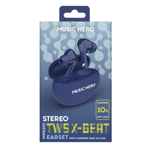 Słuchawki bezprzewodowe Music Hero TWS X-BEAT Dokanałowe Bluetooth Niebieski