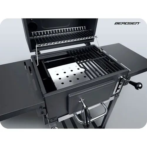 Grill węglowy ogrodowy Berdsen BD-892 komin żeliwny ruszt z pokrywą popielnik + termometr