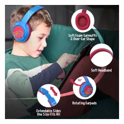 Słuchawki bezprzewodowe PowerLocus Bobo Nauszne Dla Dzieci Bluetooth 5.3 Niebiesko-czerwony