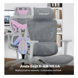 Fotel Anda Seat X-Air Mega XL Mesh Gamingowy do 120kg Tkanina Szaro-różowy