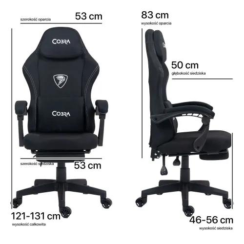 Fotel COBRA Player 5.0 CRF53BK Czarny + podnóżek
