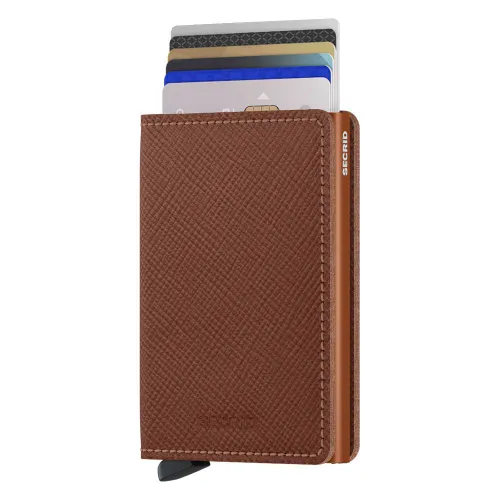 Küçük RFID Cüzdan Slimwallet Gizli Saffiano-karamel