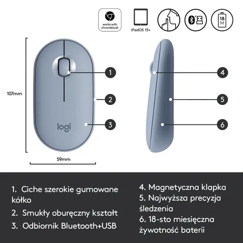 Myszka Logitech Pebble M350 Niebiesko-szary