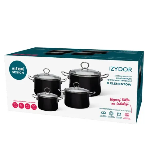 Zestaw garnków Altom Design Izydor 02050021294 Indukcja Emalia 8 elementów