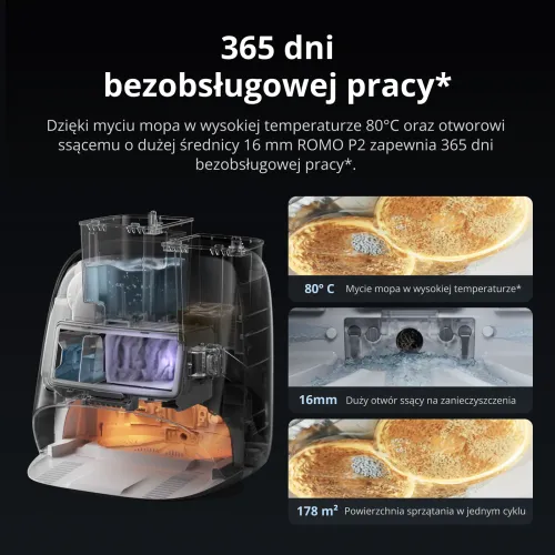 Robot sprzątający DJI Romo P2 Funkcja mopowania Stacja oczyszczająca Tworzenie mapy pomieszczenia Funkcje AI Biały