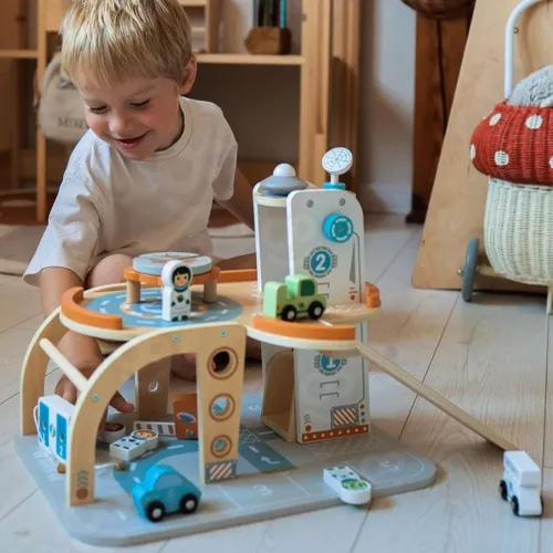 Tooky Toy Drewniany Kosmiczny Parking Stacja Kosmiczna