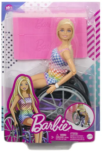 Lalka Barbie Fashionistas Na wózku strój w kratkę HJT13