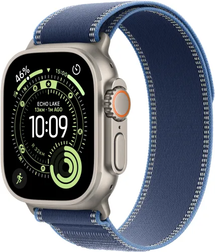 Apple Watch Ultra 3 GPS + Cellular 49mm koperta tytanowa (naturalny) + pasek Trail rozmiar S/M (niebieski/jaskrawoniebieski)