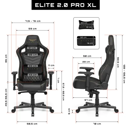 Fotel GAMVIS Elite 2.0 Pro XL Czarny (złote elementy)