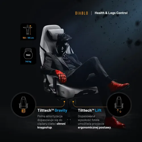 Fotel Diablo Chairs X.Eye Prime, Normal Size, Nightwolf Moon Gamingowy do 140kg Szary