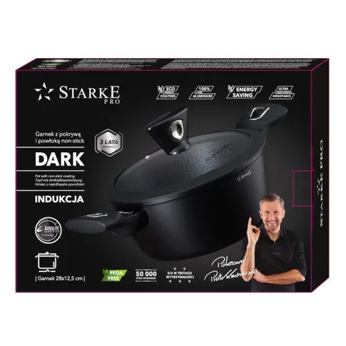 Garnek aluminiowy nieprzywierający z pokrywką STARKE PRO DARK 28 cm