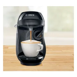 Zestaw ekspres kapsułkowy Bosch Tassimo Happy TAS1002N czarny i 3 opakowania kapsułek: Jacobs Latte Macchiato Classico, Café au lait, Morning Café (Strong&Intense) XL
