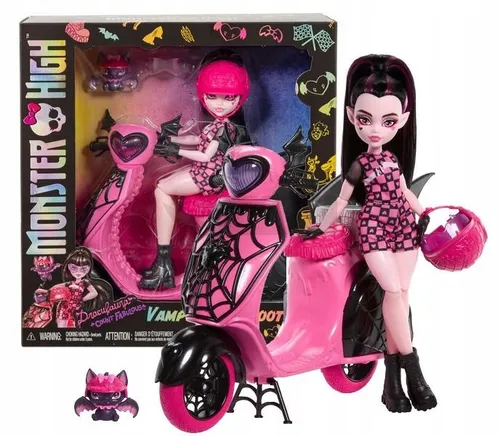 LALKA MONSTER HIGH Draculaura wampirystyczny skuter, zestaw lalka+akcesoria JDR61