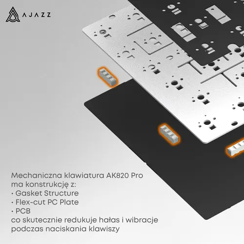 Klawiatura AJAZZ AK820 Pro RGB Hot Swap Flying Fish Switch Czarno-szaro-żółty