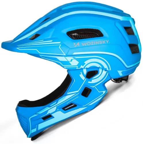 Kask rowerowy WOZINSKY HT-27N Niebieski Full Face dla Dzieci z odkręcaną szczęką i lampką (rozmiar uniwersalny)