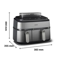 Air Fryer Frytkownica beztłuszczowa PHILIPS Ovi Dual Basket NA555/00 9l z podwójnym koszem gotowanie na parze