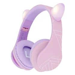 Słuchawki nauszne POWERLOCUS P2 Kids Kocie uszy Fioletowo-różowy
