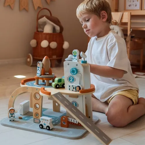 Tooky Toy Drewniany Kosmiczny Parking Stacja Kosmiczna