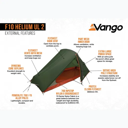 Namiot trekkingowy 2-osobowy Vango Helium UL 2 alpine green