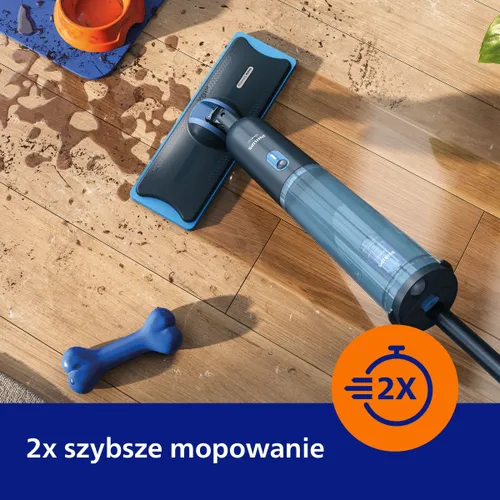 Mop elektryczny PHILIPS OneUp XV3101/11 czas pracy do 50 minut, 2x szybsze mopowanie, 2 wymienne pady w zestawie (Bezprzewodowy)