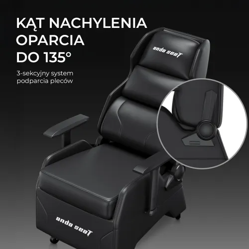 Fotel Anda Seat X3 Gaming Sofa Elegant Black Gamingowy do 120kg Skóra Eco Czarny