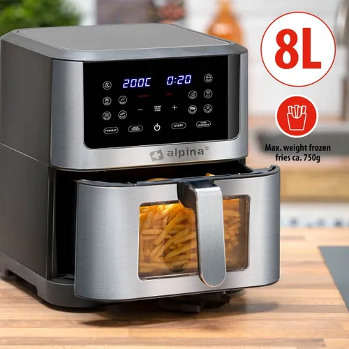 Air Fryer Frytkownica beztłuszczowa ALPINA 871125224542 8l z okienkiem do obserwacji postępów gotowania