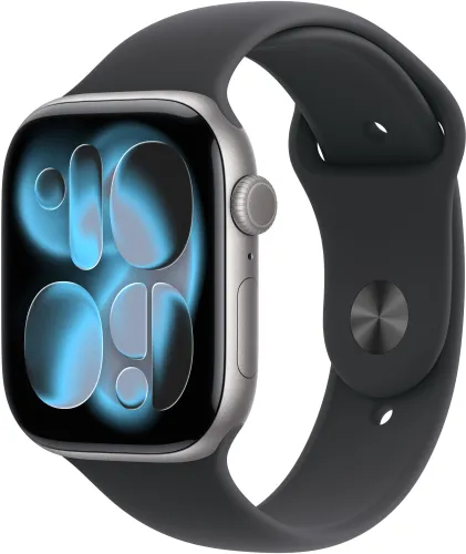 Apple Watch 11 GPS + Cellular 42mm koperta z aluminium (gwiezdna szarość) + pasek sportowy rozmiar S/M (czarny)
