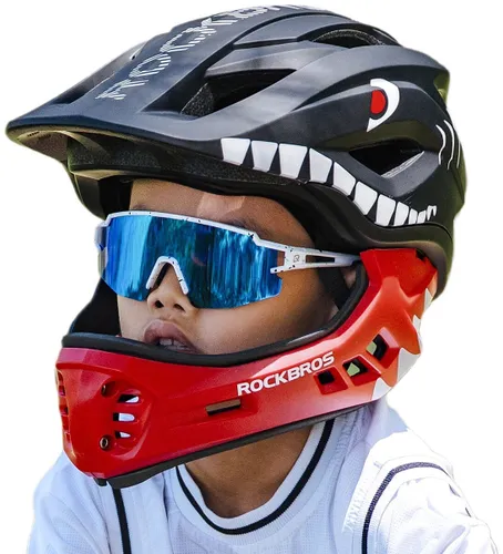 Kask rowerowy ROCKBROS TT-32005 Shark Czarny Full Face dla Dzieci z odkręcaną szczęką (rozmiar M)
