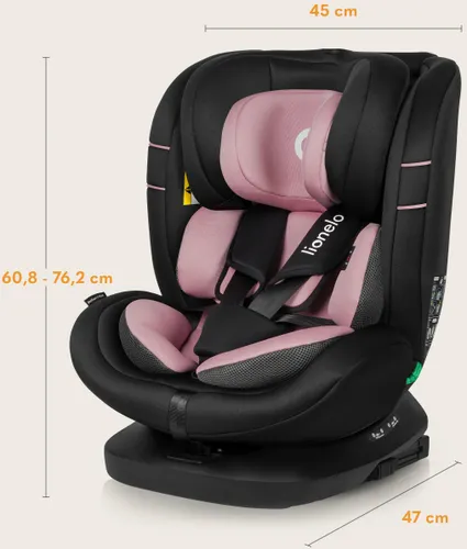 Fotelik samochodowy LIONELO Bastiaan i-Size 40-150 cm (0-36 kg) Czarno-różowy