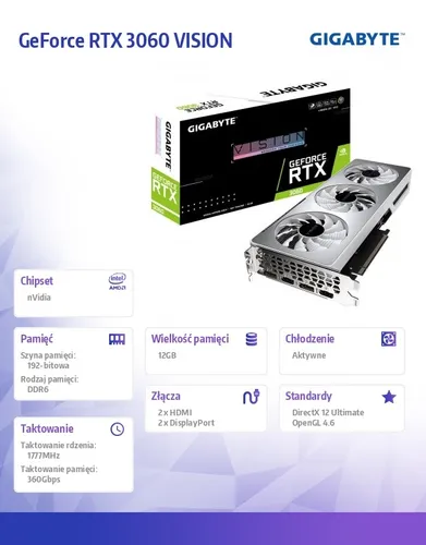 Видеокарта RTX 3060 Vision OC 12GB GDDR6 192bit LHR 2DP / 2HDMI